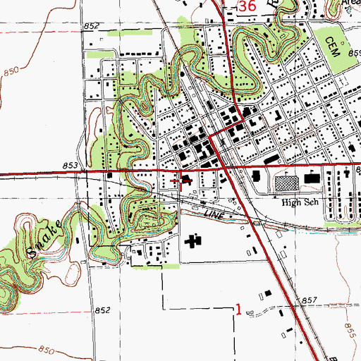 Topographic Map of North Valley Health Center Hospital, MN