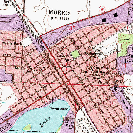 Topographic Map of Prairie Ridge Hospital and Health Services Morris Campus, MN