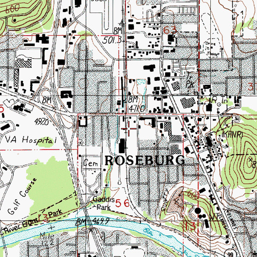 Topographic Map of Department of Motor Vehicles Roseburg, OR