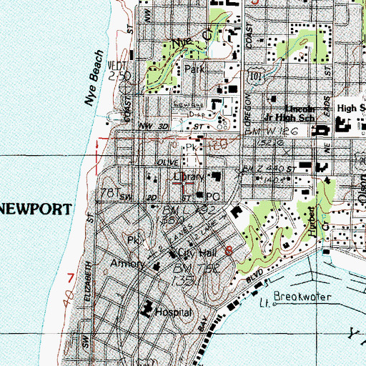 Topographic Map of Lincoln County Public Health Department, OR