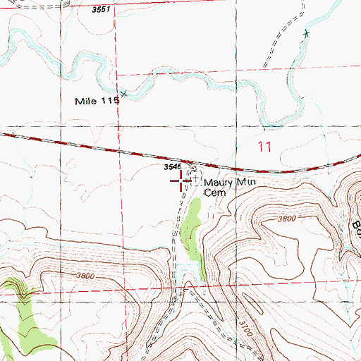 Topographic Map of Maury Mountain Cemetery, OR