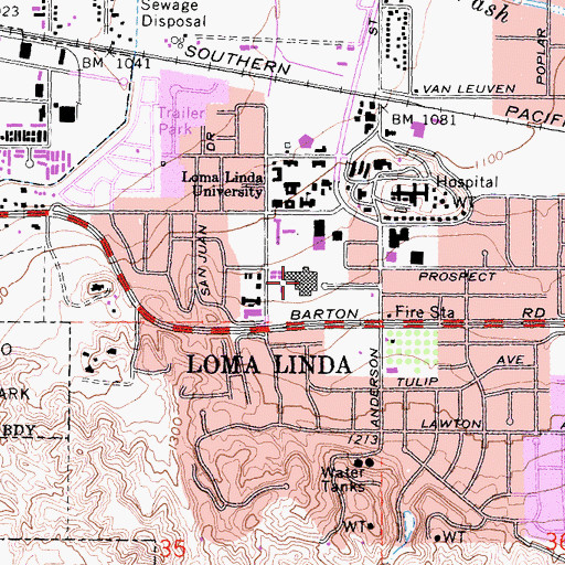 Topographic Map of Loma Linda University Medical Center, CA