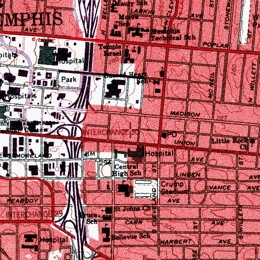 Topographic Map of HealthSouth Rehabilitation Hospital of Memphis, TN