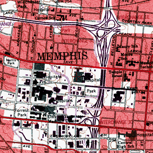 Topographic Map of Memphis Veterans Affairs Medical Center, TN