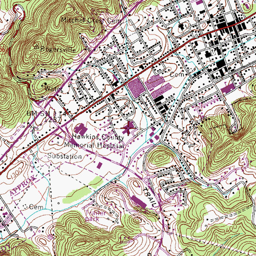 Topographic Map of Hawkins County Memorial Hospital, TN
