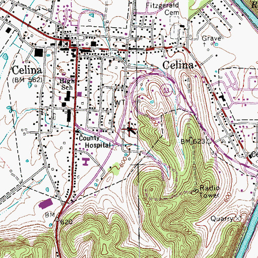 Topographic Map of Cumberland River Hospital, TN