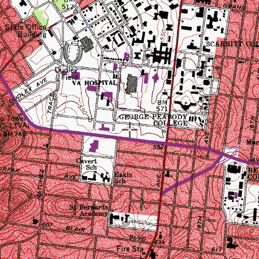 Topographic Map of Psychiatric Hospital at Vanderbilt, TN