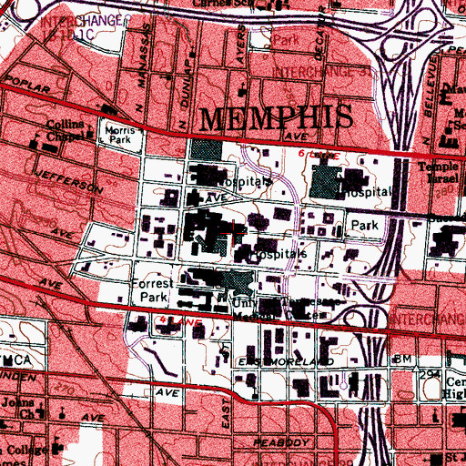 Topographic Map of Memphis Mental Health Institute, TN