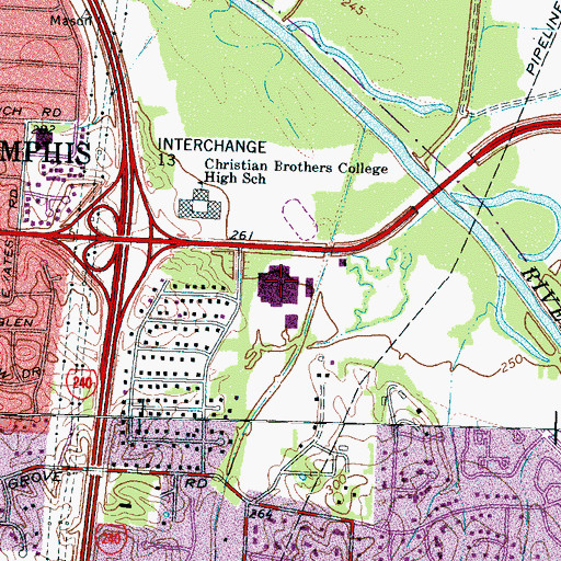 Topographic Map of Baptist Memorial Hospital - Memphis, TN