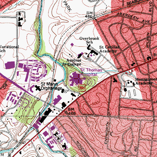 Topographic Map of Saint Thomas Hospital, TN