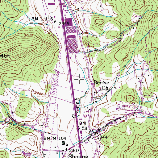 Topographic Map of Johnson County Community Hospital, TN