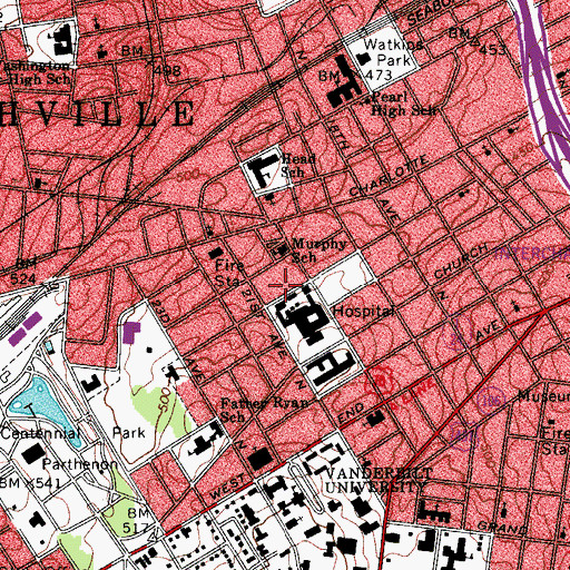 Topographic Map of Howell Allen Clinic for Spinal Surgery, TN