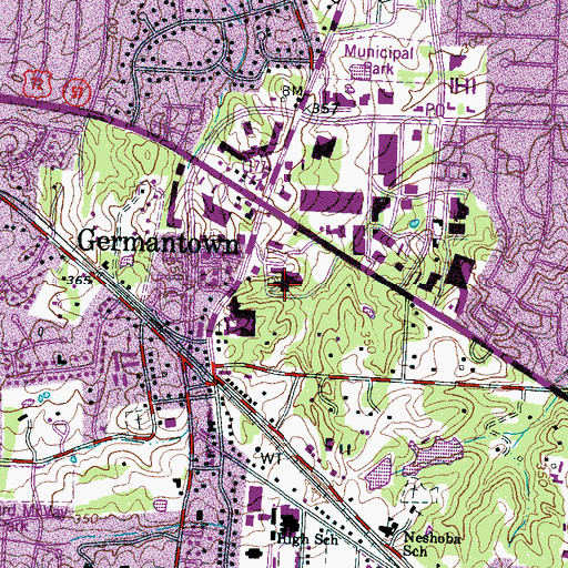 Topographic Map of Methodist Le Bonheur Germantown Hospital, TN