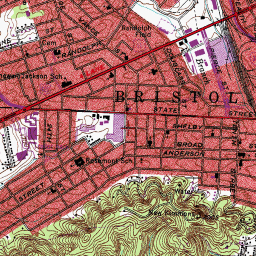 Topographic Map of Ambulance Service of Bristol, TN