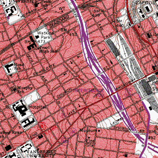 Topographic Map of ASI Davidson Ambulance Service, TN