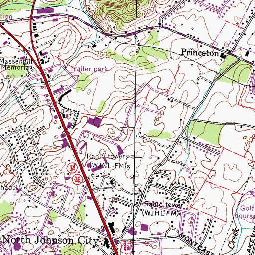 Topographic Map of Washington County / Johnson City EMS, TN