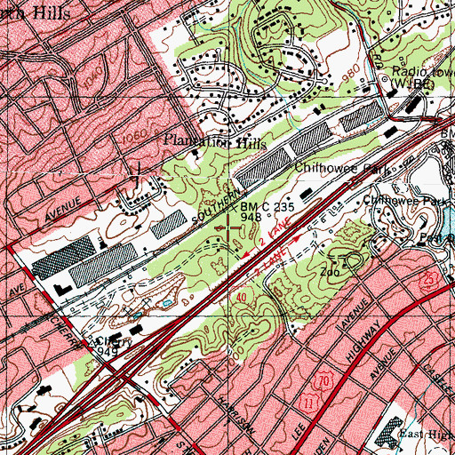 Topographic Map of First Call Ambulance Service Knoxville, TN