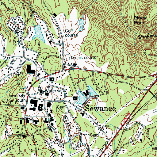 Topographic Map of Grundy EMS Franklin County, TN
