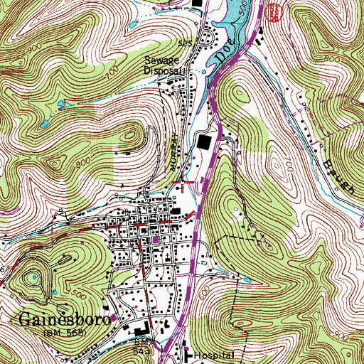Topographic Map of Jackson County Ambulance Service, TN