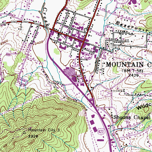 Topographic Map of Johnson County Rescue Squad and EMS, TN