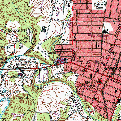 Topographic Map of Lawrence County Ambulance Service, TN