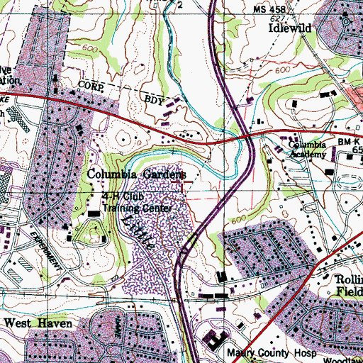 Topographic Map of Maury Regional EMS, TN