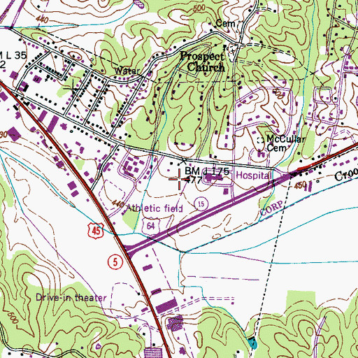 Topographic Map of McNairy Regional EMS, TN