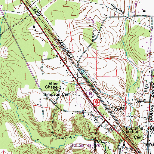 Topographic Map of Trans Med Ambulance Franklin County, TN