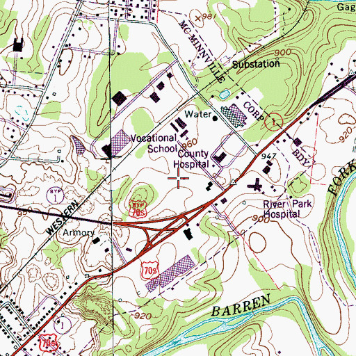 Topographic Map of Warren County Ambulance Service, TN