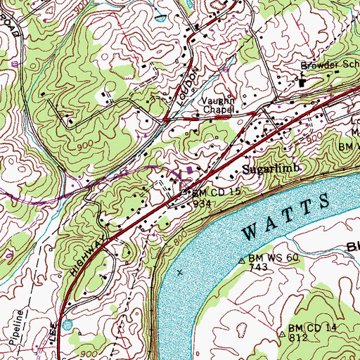 Topographic Map of Rural / Metro Ambulance Loudon County, TN