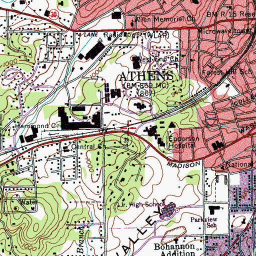 Topographic Map of Rural / Metro Ambulance McMinn County, TN