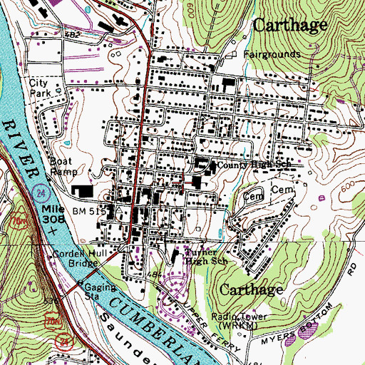 Topographic Map of Smith County Ambulance Service, TN