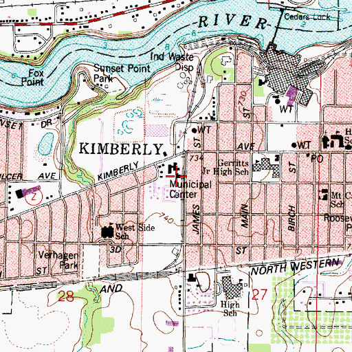 Topographic Map of Kimberly Volunteer Fire Department, WI