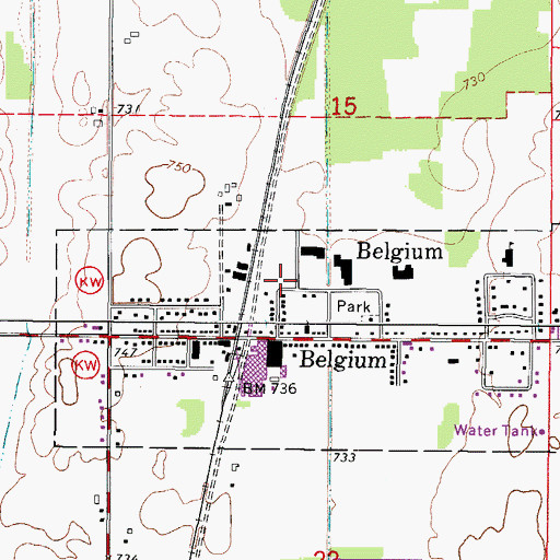 Topographic Map of Belgium Volunteer Fire Department, WI