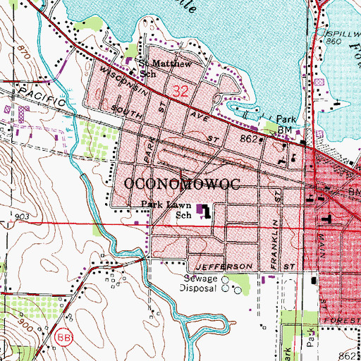Topographic Map of Oconomowoc Fire Department, WI