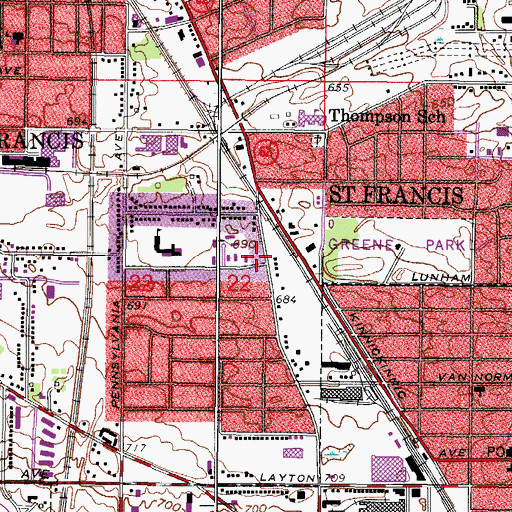 Topographic Map of Saint Francis Fire Department, WI