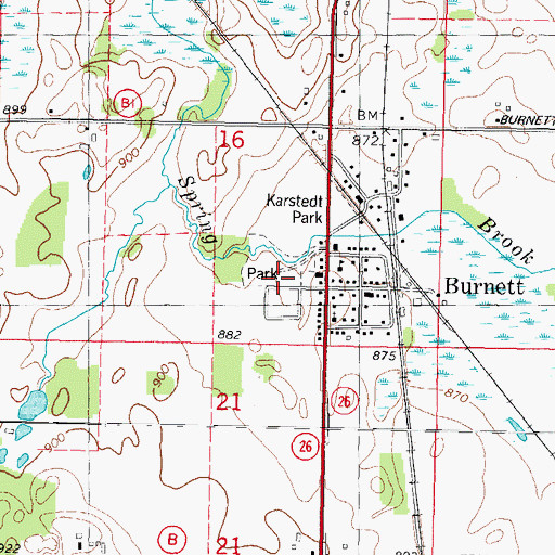 Topographic Map of Burnett Volunteer Fire Department, WI