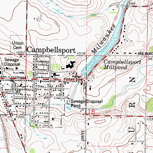 Topographic Map of Campbellsport Volunteer Fire Department, WI