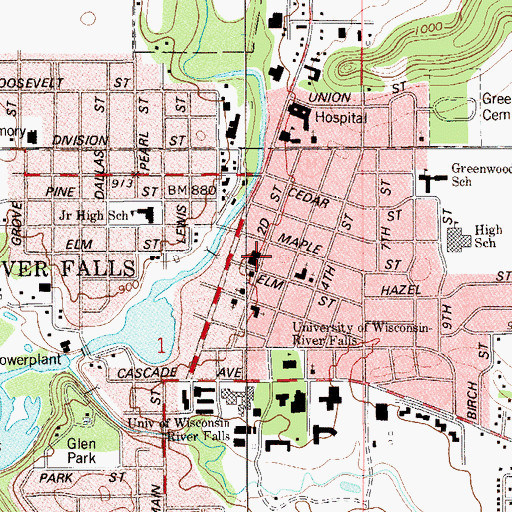 Topographic Map of River Falls Fire Department, WI