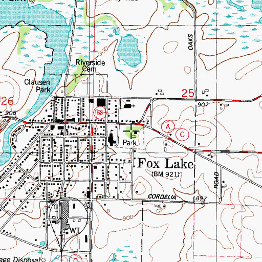 Topographic Map of Fox Lake Volunteer Fire Department, WI