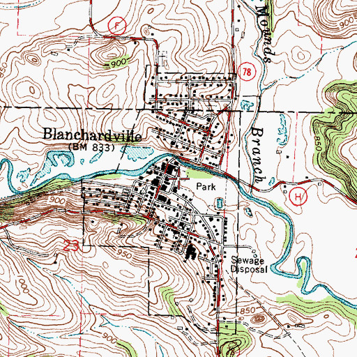 Topographic Map of Blanchardville Fire Department, WI