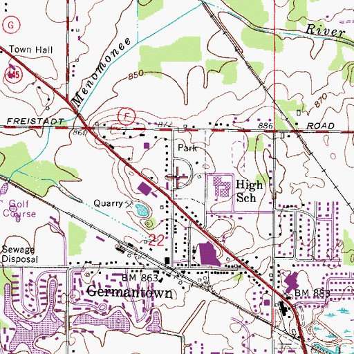 Topographic Map of Germantown Fire Department Station 1, WI