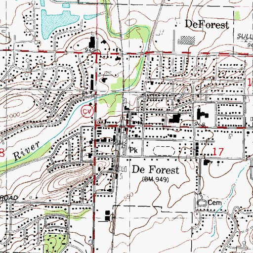 Topographic Map of DeForest Area Fire Department and Emergency Medical Services, WI