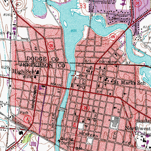 Topographic Map of Watertown Fire Department, WI