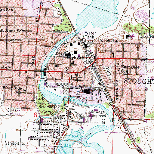 Topographic Map of Stoughton Fire Department, WI