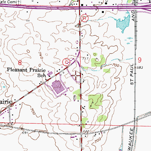 Topographic Map of Pleasant Prairie Fire and Rescue Station 2, WI