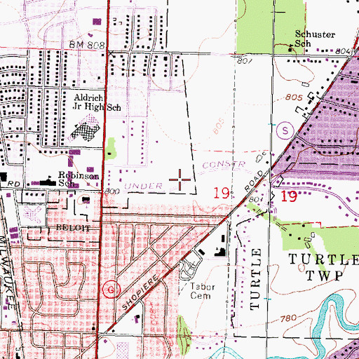 Topographic Map of Beloit Fire Department Station 2, WI