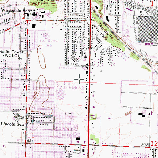Topographic Map of Janesville Fire Department Station 2, WI