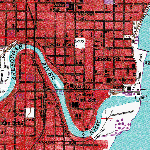 Topographic Map of Sheboygan Fire Department Station 1, WI