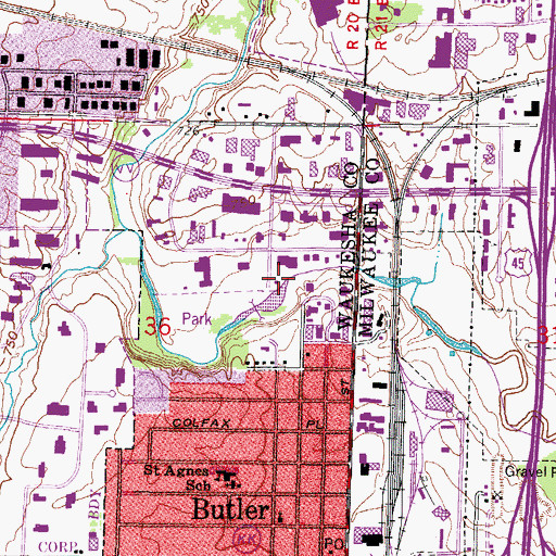 Topographic Map of Butler Volunteer Fire Department Training Facility, WI